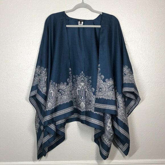 Talbots Sweaters - Talbots Blue and Cream 100% Silk  open front water fall Shrug